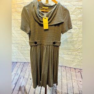 NWT Anthropologie Pleione Gingham Dress Cowl Neck with pockets black & white